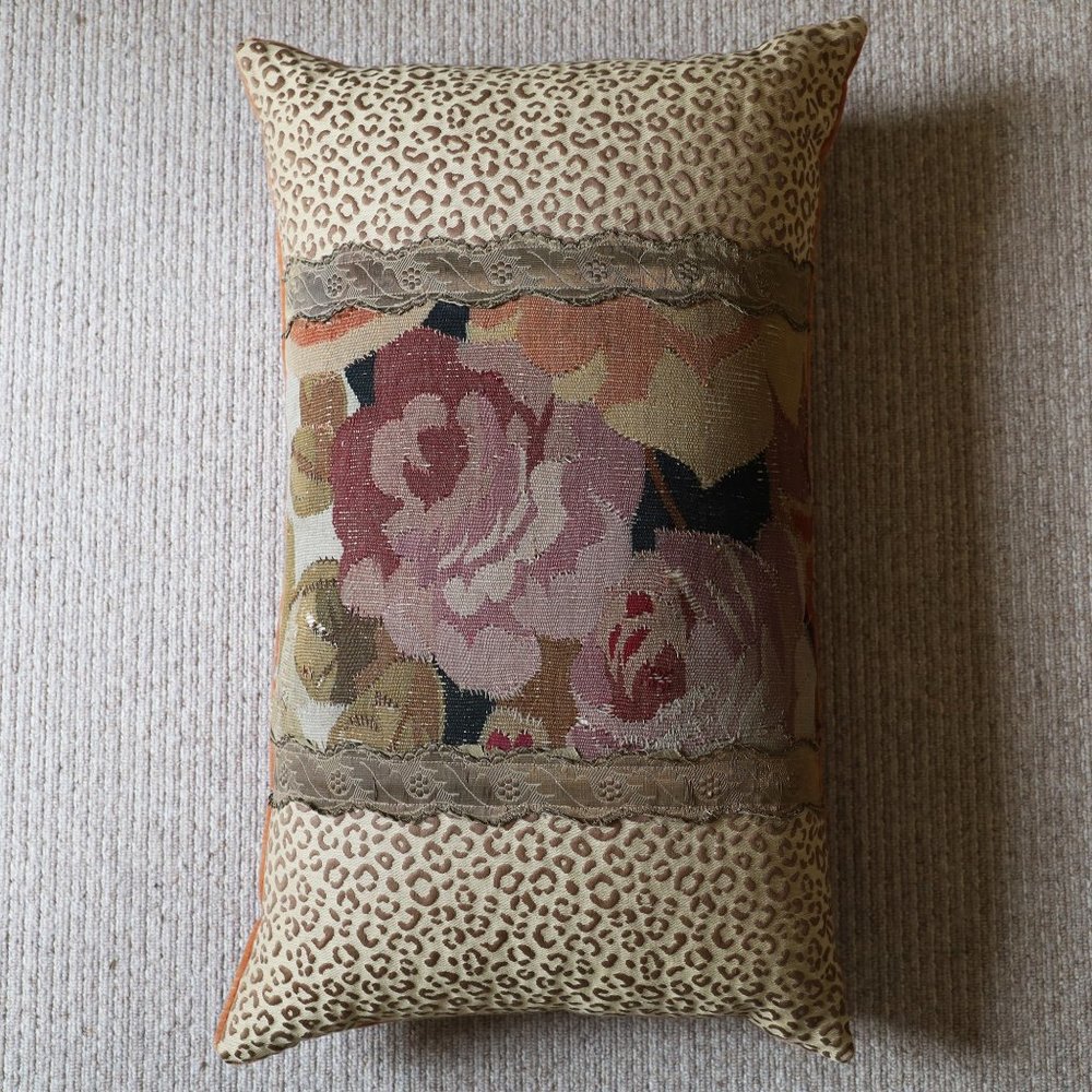 Antique Tapestry and Cheetah Pattern Accent Pillow